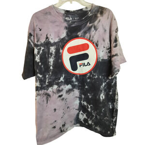 M554) FILA Men's Purple Tie Dye Short Sleeve Cotton Logo Tee Large